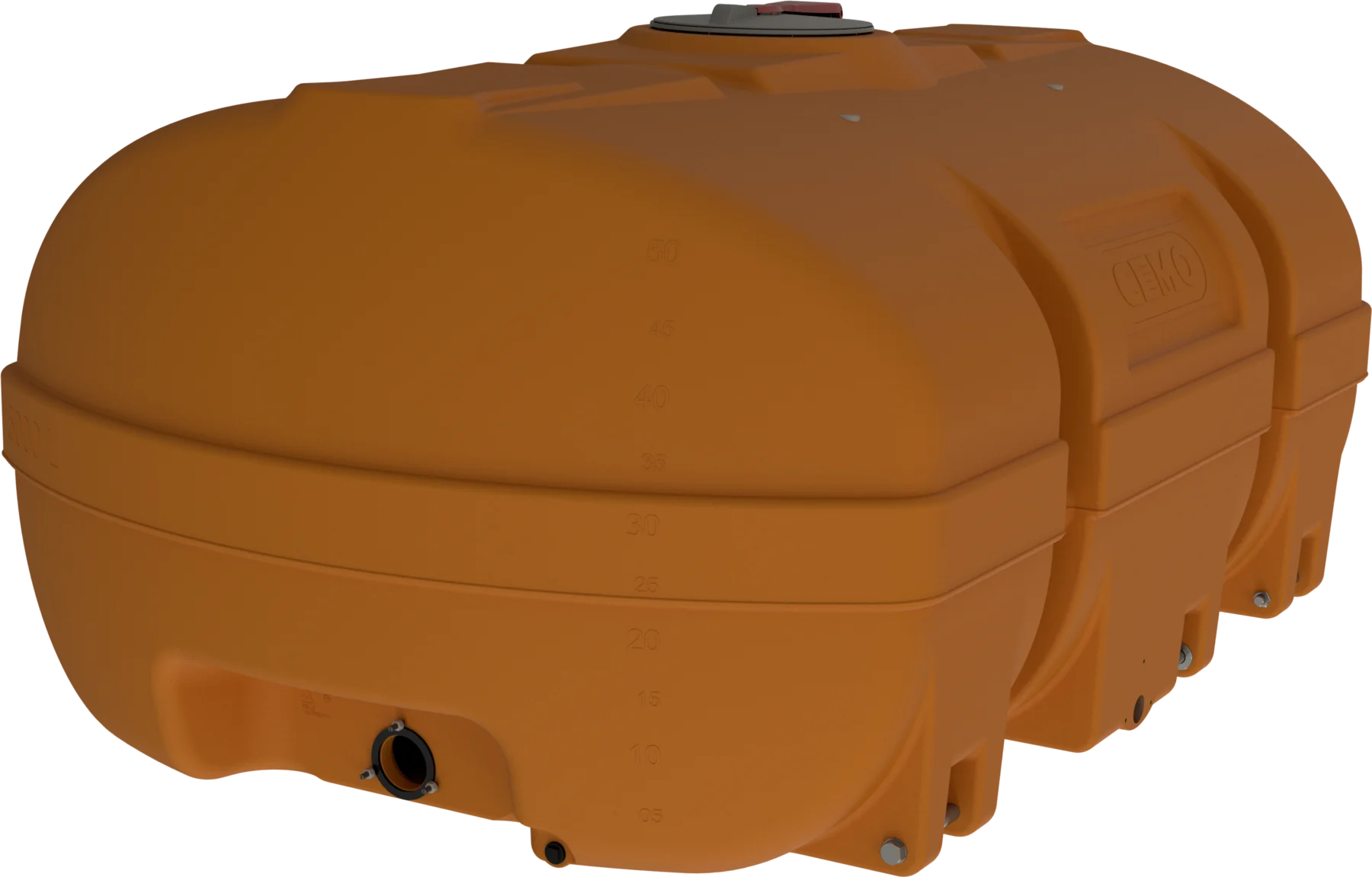 CEMO PE drum, case-shaped with baffles, 5000 L, orange, with lockable lid, dome centre: 380 mm